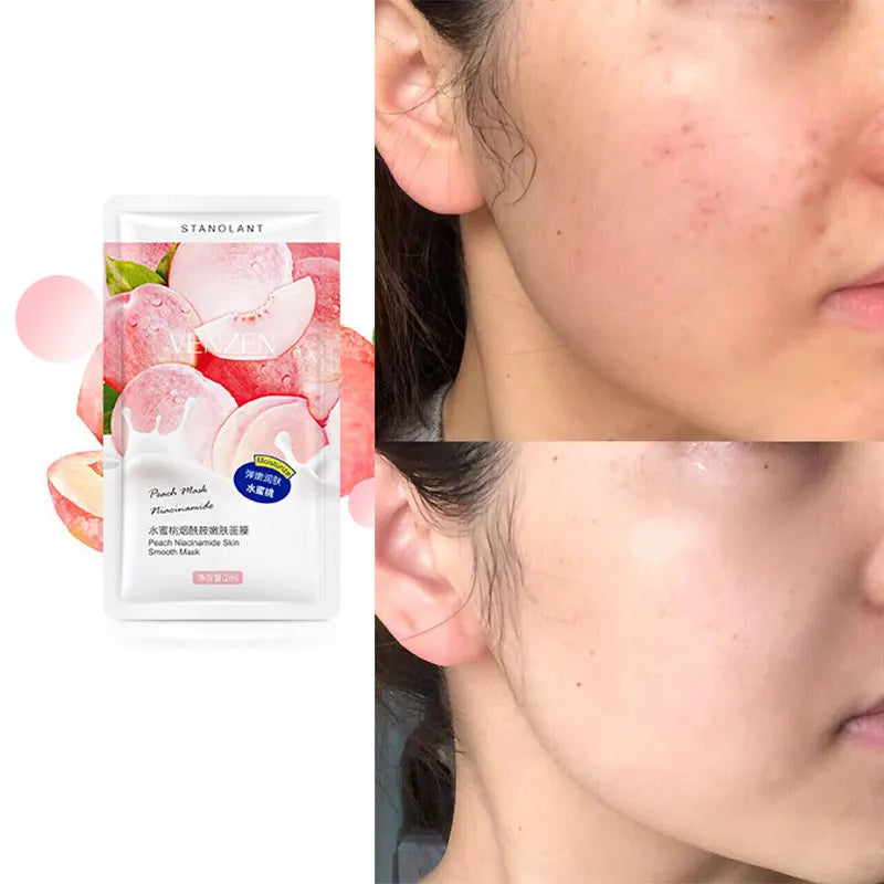 7pcs Peach Niacinamide Sleeping Mask Shrink Pore Brush Mask Moisturizing Disposable Mask Skin Care Improve Roughness & Brighten [SKC]