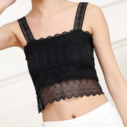 New Woman Lace Tank Hollow Out Base Young Girls Bustier Bra Crop Seamless Bandeau Top Women [GRM] [UND]