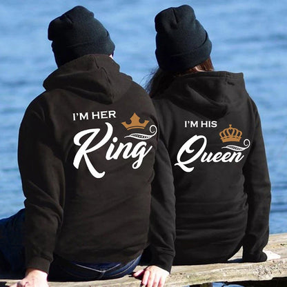 Casual King Queen Letter Women Hoody Her King His Queen Couple Hooded Print Sweatshirt [MEN]