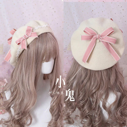 Beret hat lolita girl sweet cute female daisy bow hat [LOL]