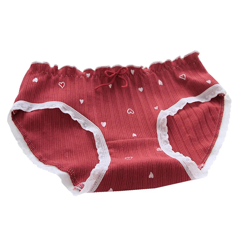 Cotton Panties Female Underpants Sexy Women Underwear Soft Lingerie Lace Up Briefs Strawberry Hearted Printed Pantys WDC6243 [UND]