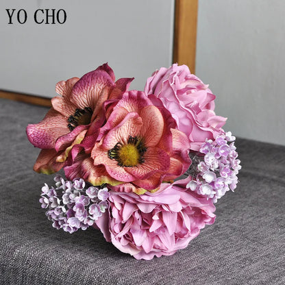 Peony Bouquet Anemone Artificial Flowers Wedding Bridal Bouquet Fake Silk Flores Scrapbook Wedding Home DIY Fake Flower [FLW]