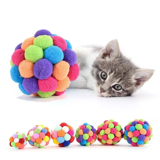 Handmade Funny Cats Bouncy Ball Toys Kitten Plush Bell Ball Mouse Toy Planet Ball Cat Chew Toys Interactive Pet Accessories [PET]