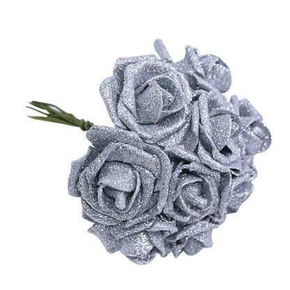 10Pcs Glitter Foam Rose Artificial Flowers Bouquet Wedding Decoration Flower Rose Home Decoration Flores Fake Rose Flower [FLW]