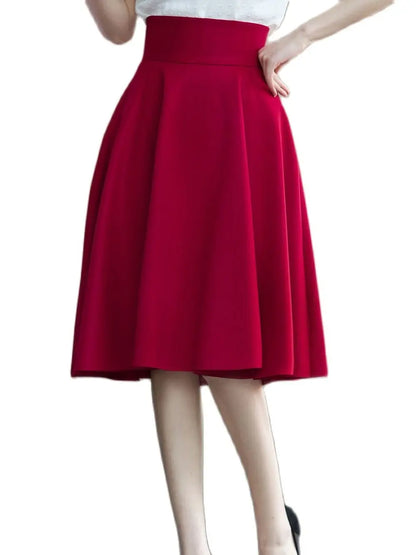 XS-5XL Women Skirt High Waisted Skirt Female White Knee Length Bottoms Pleated Skirt Saia Midi Pink Black Red Blue Burgundy [WOM]