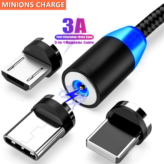 3A LED Magnetic USB Cable Fast Charging Type C Cable Magnet Charger Data Charge Micro USB Cable Mobile Phone Cable USB Cord [MOB]