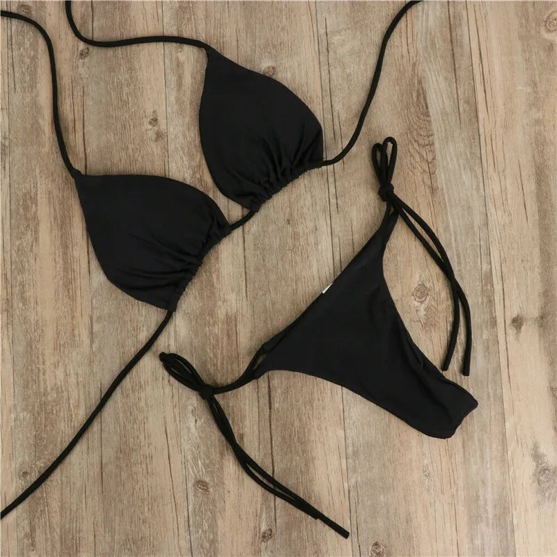 2pcs Sexy Women Summer Swimwear Bikini Set Bra Tie Side G-String Thong Beach e Suit Swimsuit Bathing Suit Swimming Suit [UND]