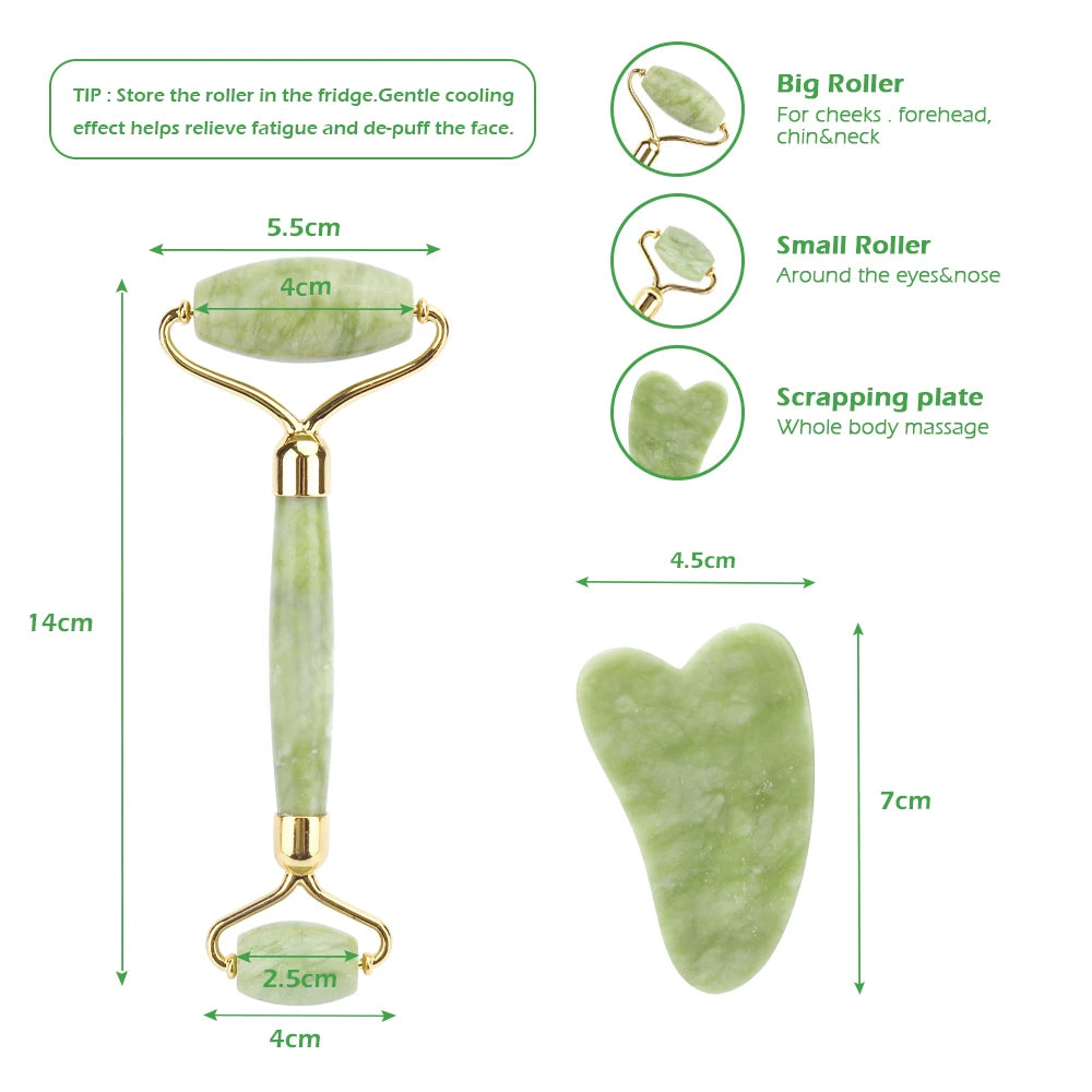 Natural Jade Facial Roller Gua Sha Set Scraping Board Green Jade Stone Eye Massage Face Lift Body Slim Thin Lift Skin Care Tools [SKC]