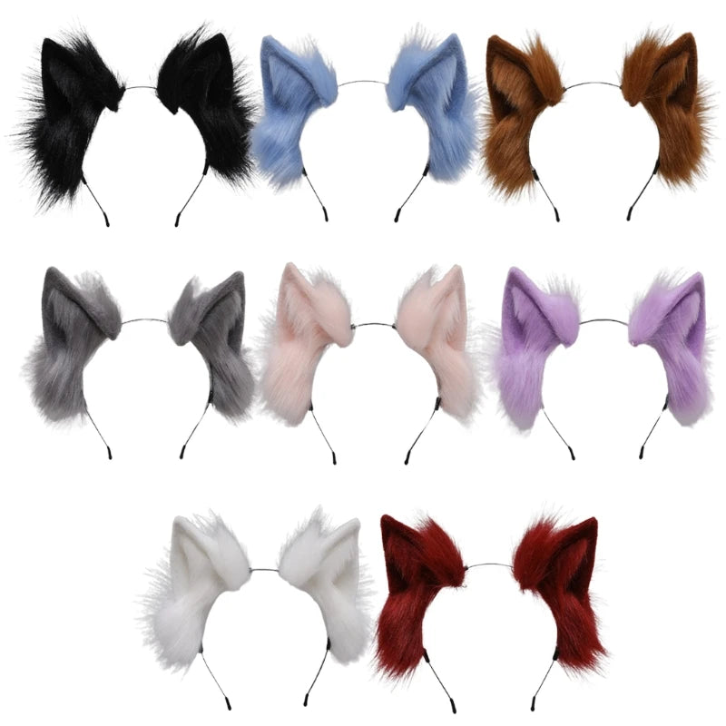 Lovely Faux Fur Wolf Ears Headband Realistic Furry Fluffy Animal Hair Hoop Lolita Anime Masquerade Cosplay Costume [COS]