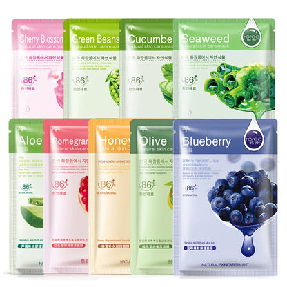 Skin Care Natural Fruit Plant Facial Mask Moisturizing Oil-Control Blueberry Cucumber Pomegranate Fruit Aloe Sheet Face Mask [SKC]