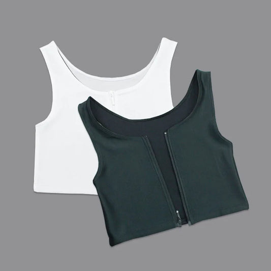 Corset Flat Breast Binder Les Zipper Short Corset bra Summer Comfortable Chest Binder Trans Vest S-3XL Crop Tops Bamboo Charcoal [GRM] [UND]