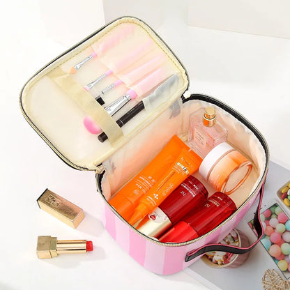 FUDEAM Leather Portable Women Cosmetic Bag Multifunction Travel Toiletry Storage Organize Handbag Waterproof Female Makeup Case [CSM]