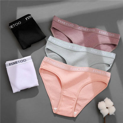 FINETOO 3PCS/Set Women's Underwear Cotton Panty Sexy Panties Female Underpants Solid Color Panty Intimates Women Lingerie M-2XL [UND]