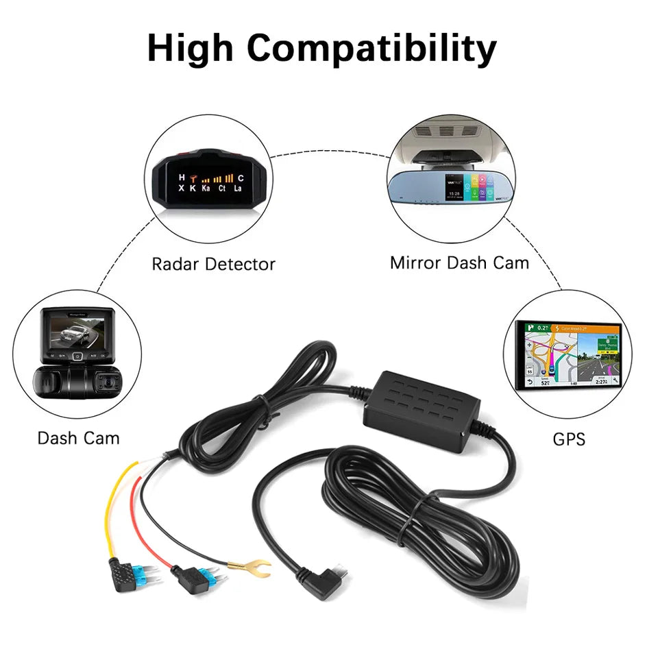 Hard Wire Kit 12V 24V to 5V 2.5A Dash Cam Car Adapter Cable Hardwire for Car DVR GPS Car Charger Cable [CAR]