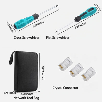 Network Cable Tester Tool LAN Utp Screwdriver Wire Stripper RJ45 Connector Computer Network Crimping Pliers Tool Kit Set [OFF]