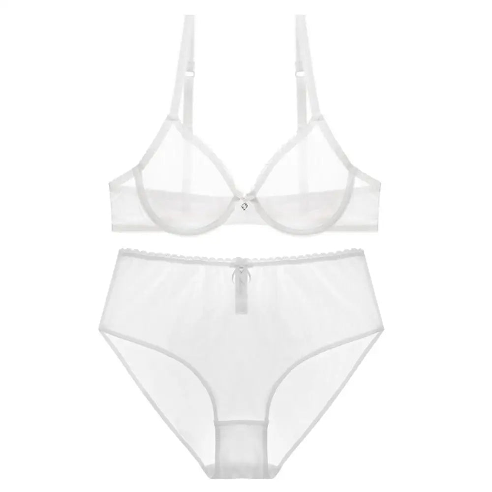 Varsbaby Sexy See-Through Underwear Transparent High-Waist Briefs Yarn Bra And Panty plus size Set [GRM] [UND]