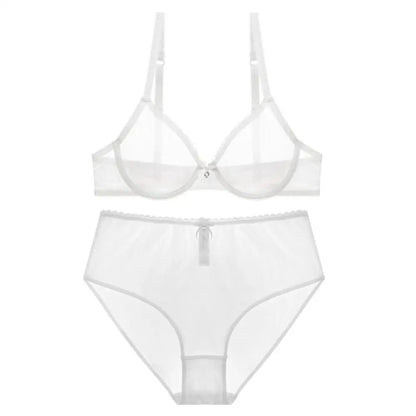 Varsbaby Sexy See-Through Underwear Transparent High-Waist Briefs Yarn Bra And Panty plus size Set [GRM] [UND]