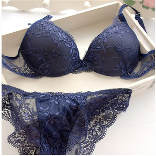 Sexy 3/4 Cup lace bra set women push-up bra set sexy lace briefs lingerie underwear set [GRM] [UND]