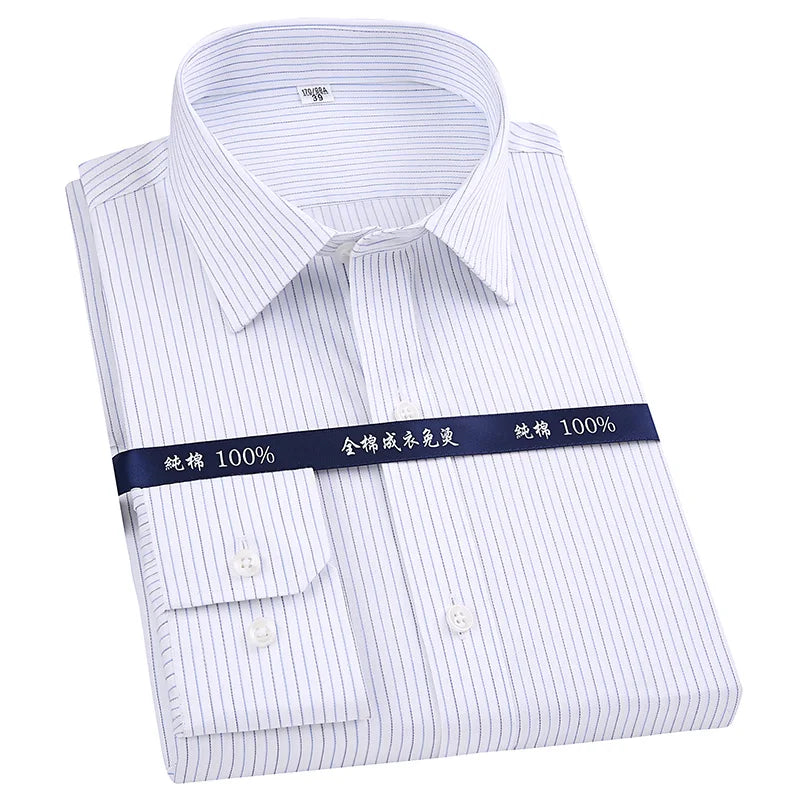 Men's Classic Long Sleeve Striped Dress Shirt Non Iron Regular Formal Business Social Button-up Easy Care Luxury Cotton Shirts [MEN]