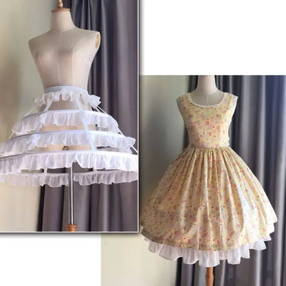 Women Girls Lolita Hollow Lotus Leaf Lace Bird Cage Fish Bone Skirt Cosplay Dress Skirt Petticoat Bride Wedding Dress Lining [LOL]