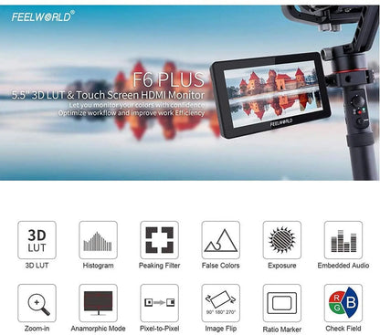 FEELWORLD F6 Plus V2 6' On-camera DSLR Field Monitor Touch Screen Monitor with HDR 3D Lut IPS FHD 1920x1080 Video Focus Assis [PHO]