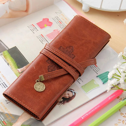 New Style Roll PU Leather Purse Pouch Makeup Pem Pencil Case Cosmetic Bag Retro [CSM]