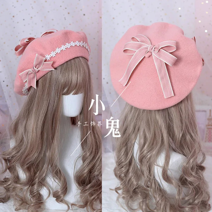 Beret hat lolita girl sweet cute female daisy bow hat [LOL]