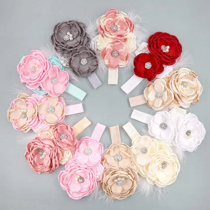 Vintage Flower Headband Baby Girls Headwraps Newborn Photography Props Gifts Lace Elastic Hair Bands Pearl Feather Accessories [PHO]