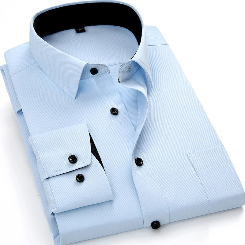 Men work shirts Brand soft Long sleeve square collar regular  solid plain/ twill men dress shirts white male tops [MEN]