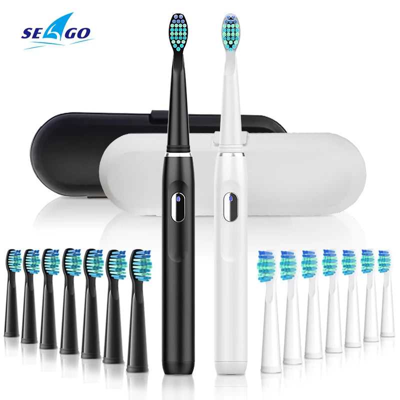 SEAGO Electric Toothbrush Rechargeable Buy 2 Pieces Get 50% Off Sonic Toothbrush 4 Mode Travel Toothbrush with 3 Brush Head Gift [HAP]