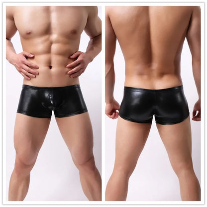 Mens Underwear Boxer  U Convex Pouch Patent Leather Wetlook Shinny Trunks Cool Underpants Shorts Shiny Leather Boxers for Male [GRM] [UND]