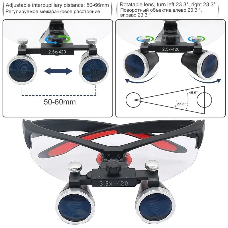 Dentistry Binocular Magnifier 2.5X 3.5X Ultra-lightweight Optical Loupes 320-420mm Magnifying Glass for Dental Surgery [DEN]