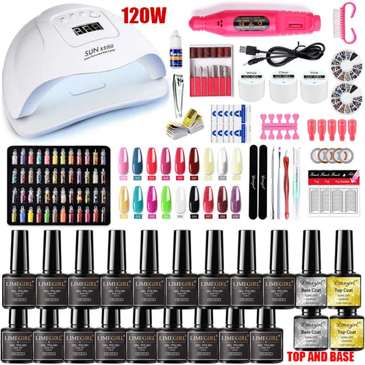 Nail set 120/54W UV LED LAMP for Manicure Gel nail polish Set Kit Gel Varnish Electric Nail Drill Manicure Sets Nail Art Tools [BEU]