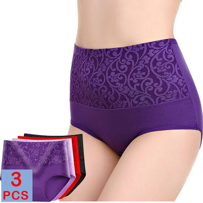 3Pcs Cotton Panties for Women Plus Size Underwear High Waist Abdominal Briefs Female Girl Postpartum Recovery Panties Women's [UND]