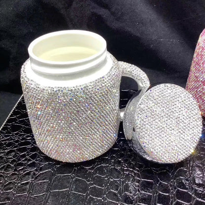 Sparkling Coffee Mug with Lid Ceramic Crystal Rhinestones Tumbler Cup Long Distance Relationship Gifts Milk Water Cups Cute [MUG]