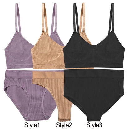 Women Bra Set Panties Sexy Push Up Bralette Female Fitness Seamless Underwear Sports Lingerie Brassiere Set Tank Crop Tops S-XL [UND]