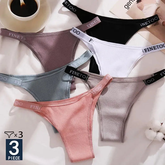 3PCS/Set Cotton Panties Briefs Women Underpants Female Sexy Panties Thong Women's Pantys Underwear Solid Color Intimate Lingerie [UND]