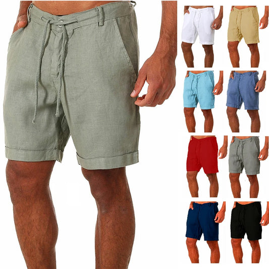 Male Summer Breathable Solid Color Linen Trousers Men's Cotton Linen shorts Pants Fitness Streetwear S-4XL [MEN]