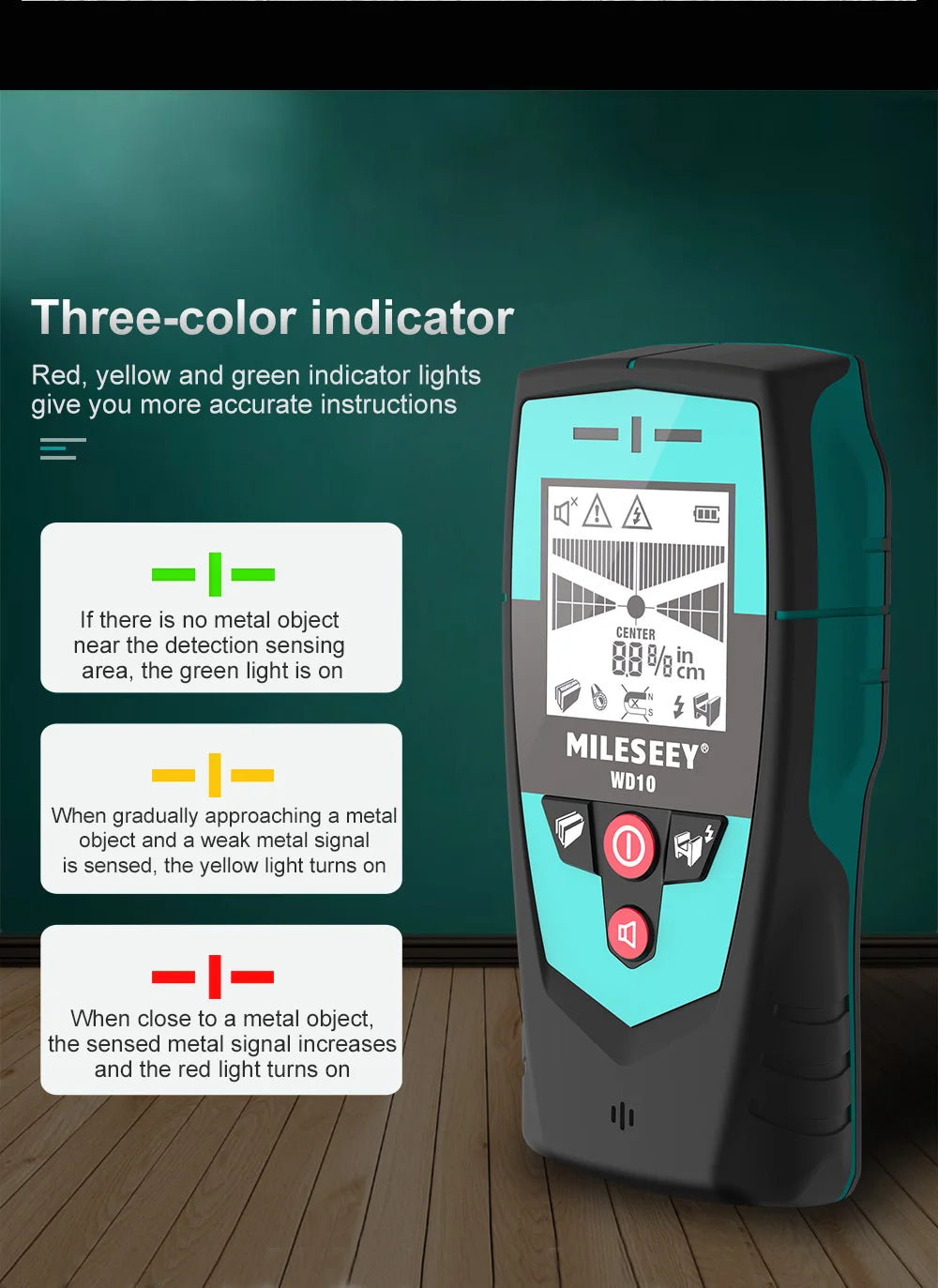 Mileseey WD10 Multifunction Wall Detector Scanner Large Area Sensor For Metal Nonmetal AC Wire Finding With LCD Display And Beep [MTL]