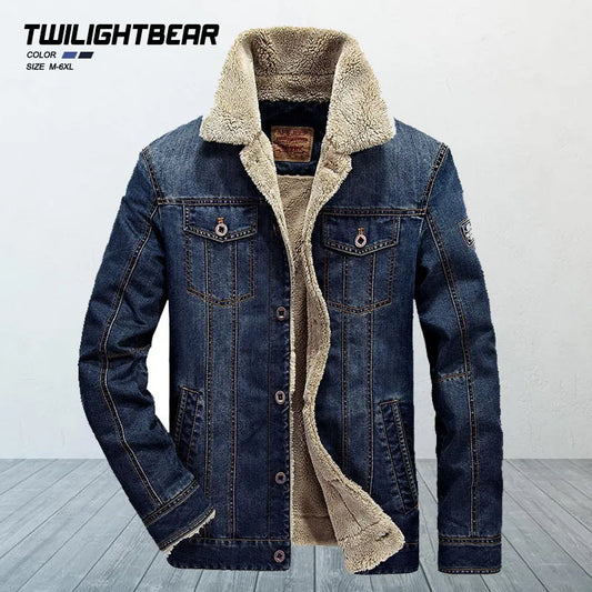 Winter Jackets Men Oversized Fleece Denim Jacket 6XL 7XL Streetwear Thicken Casual Jacket Coat Men's Clothing Outerwear  [MEN]