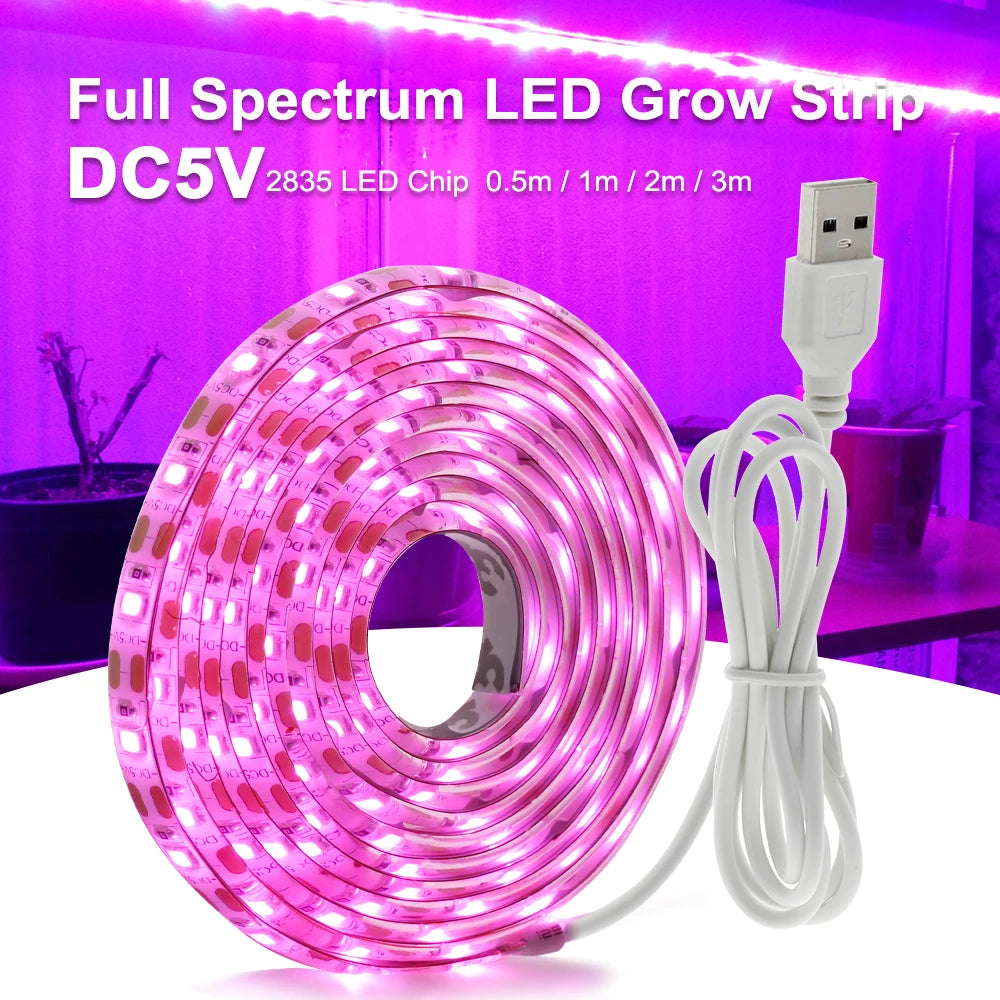 DC 5V USB Full Spectrum LED Grow Lamp USB Plant Strip SMD2835 0.5M 1M 2M 3M Waterproof Lights for Indoor Plant Flower Seedling [GAR]