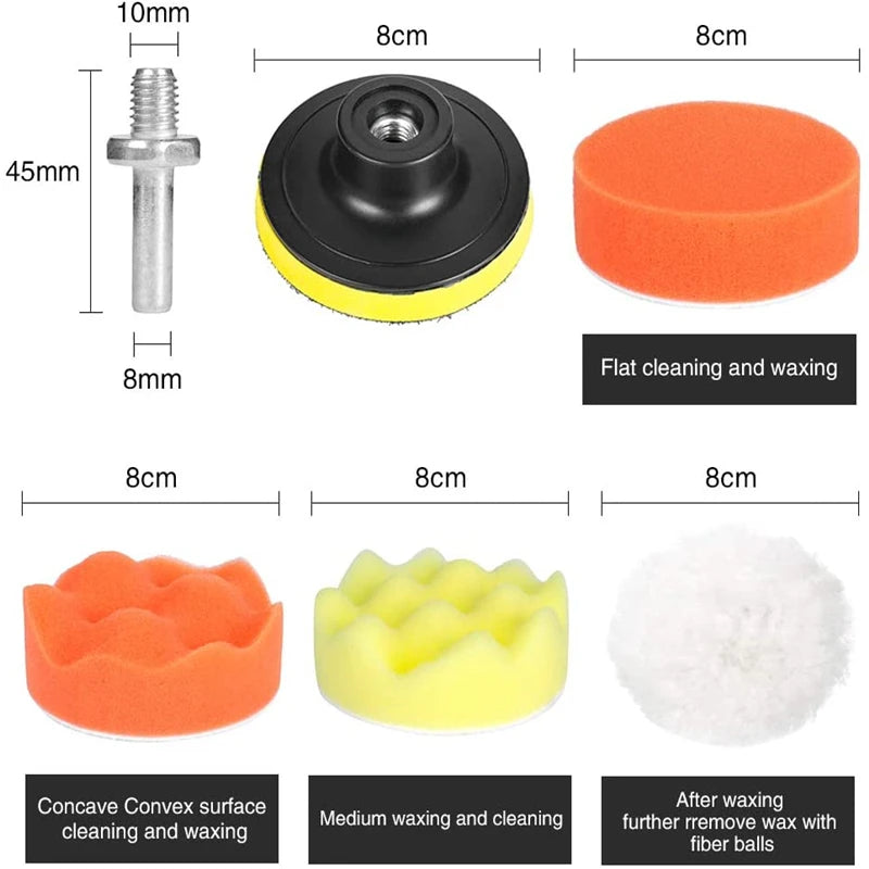 Car Polishing Sponge Pads Kit Foam Pad Buffer Kit Polishing Machine Wax Pads for Auto Motorcycle motor vehicle Removes Scratches [DTL]