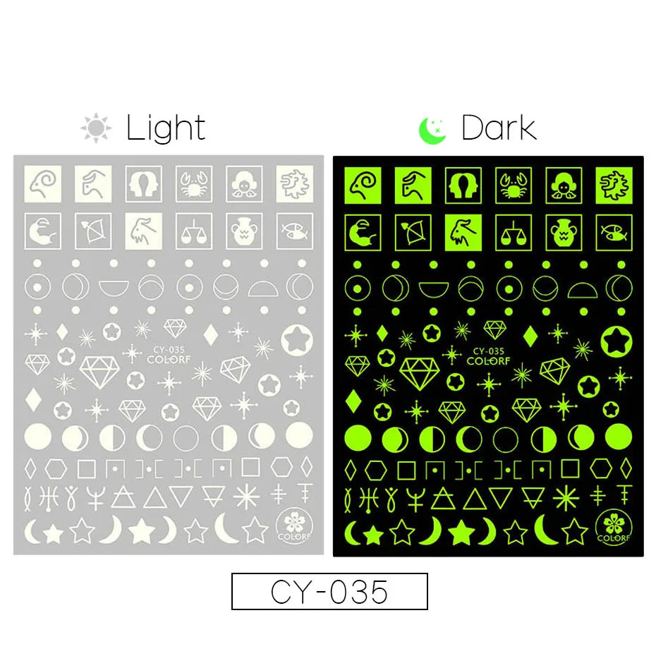 Luminous Fire Flame Nail Stickers Decor 3D Star Butterfly Design Glow In The Dark Decals Summer Manicure Slider Tips [BEU]