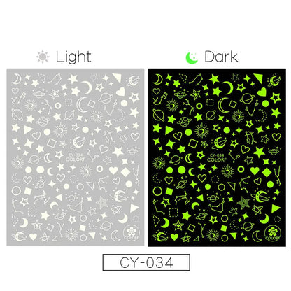 Luminous Fire Flame Nail Stickers Decor 3D Star Butterfly Design Glow In The Dark Decals Summer Manicure Slider Tips [BEU]