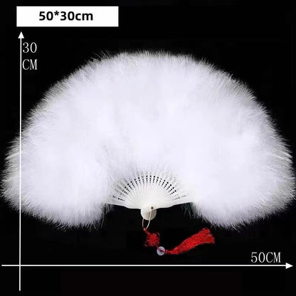 Lolita Feather Folding Fan Japanese Sweet Fairy Girl Dark Gothic Court Dance Hand Fan Art Craft Gift Wedding Party Decoration [LOL]