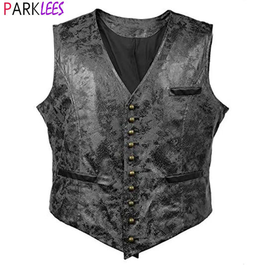 Men's Steampunk Cosplay Costume Vest Jacket 2020 Brand New Rivet Button Faux Leather Cowboy Waist Coat Chalecos Para Hombre [COS]