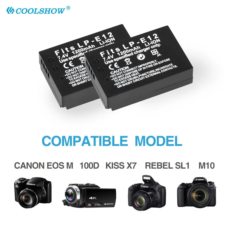 Camera Battery LP-E12 LPE12 LP E12 for Canon Rebel SL1 100D Kiss X7 EOS-M EOS M M2 EOS M10 M50 M100 1200mAh Batteries [BAT]