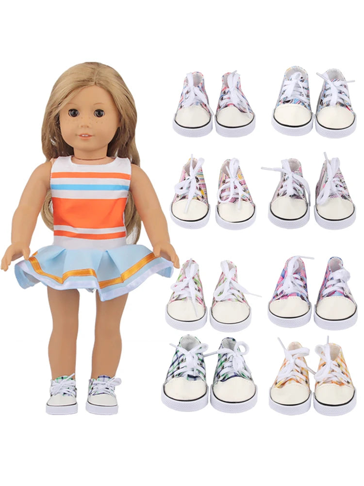 Canvas Cloth 7cm Shoes For 18 Inch American And 43cm New Born Baby Doll Shoes Clothes Accessories For Our Generation Girl Dolls [SHO]