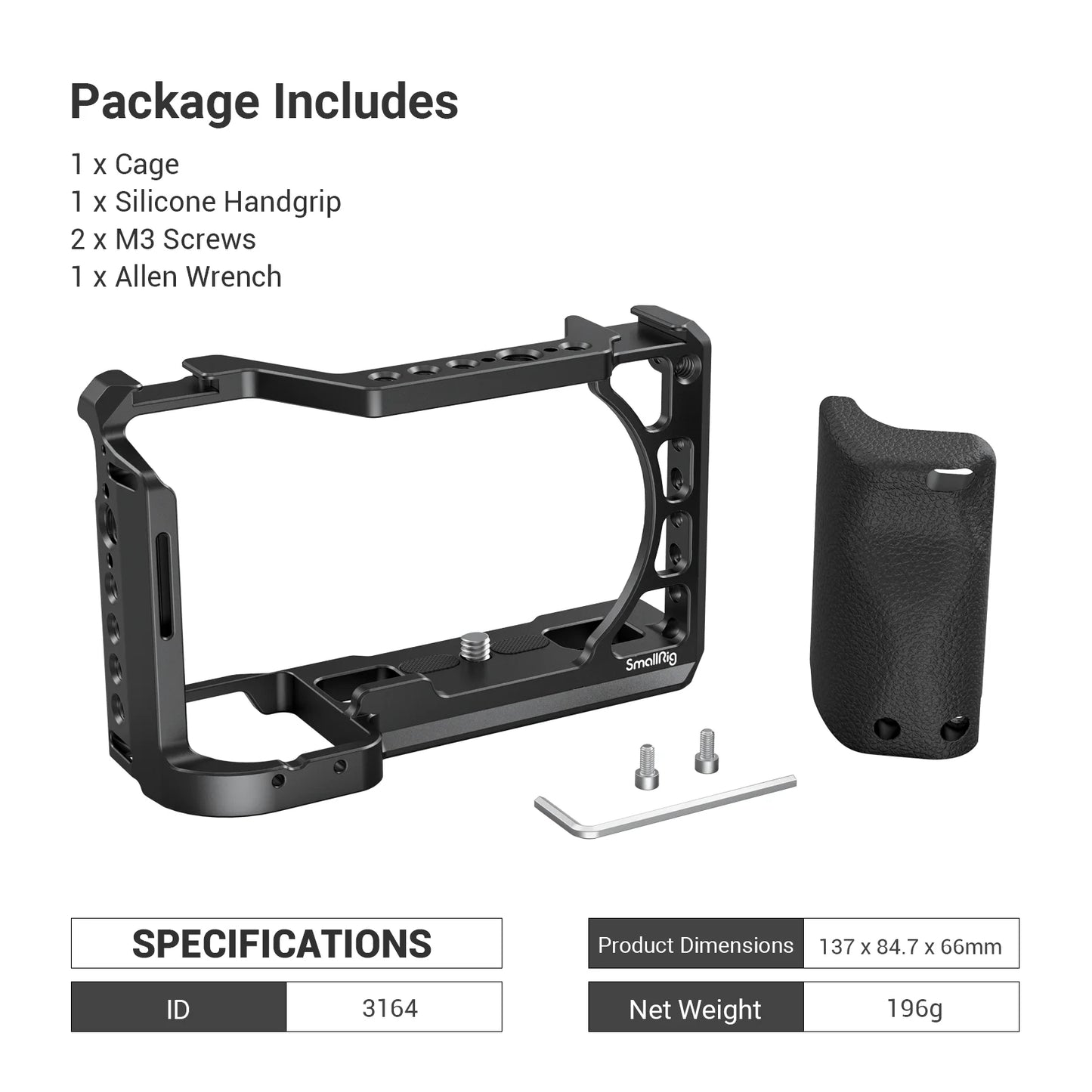 SmallRig DSLR Camera Cage Rig For Sony A6400 with Silicone Handgrip Handle & Cold Shoe for Sony A6100/A6300/A6400 Camera 3164 [PHO]