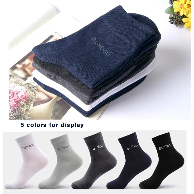 10Pairs/Lot Men Bamboo Socks Brand Comfortable Breathable Casual Business Men's Crew Socks High Quality Guarantee Sox Male Gift [SOX]